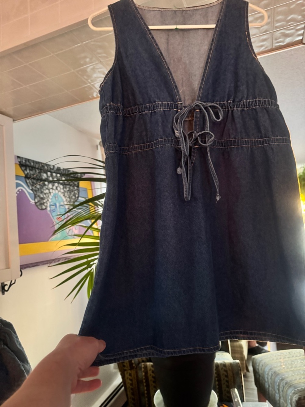 NWT Missguided Denim Tie-Front Mini Dress - Retro 90s Style - L - Picture 7 of 7
